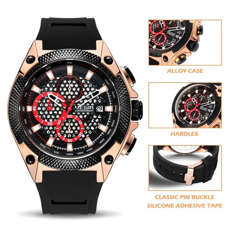 MEGIR Men's Sport Watches Luxury Silicone Strap Man Chronograph Clock Waterproof Luminous Quartz Wristwatch Montre Homme 2127 by MEGIR WATCH GROUP
