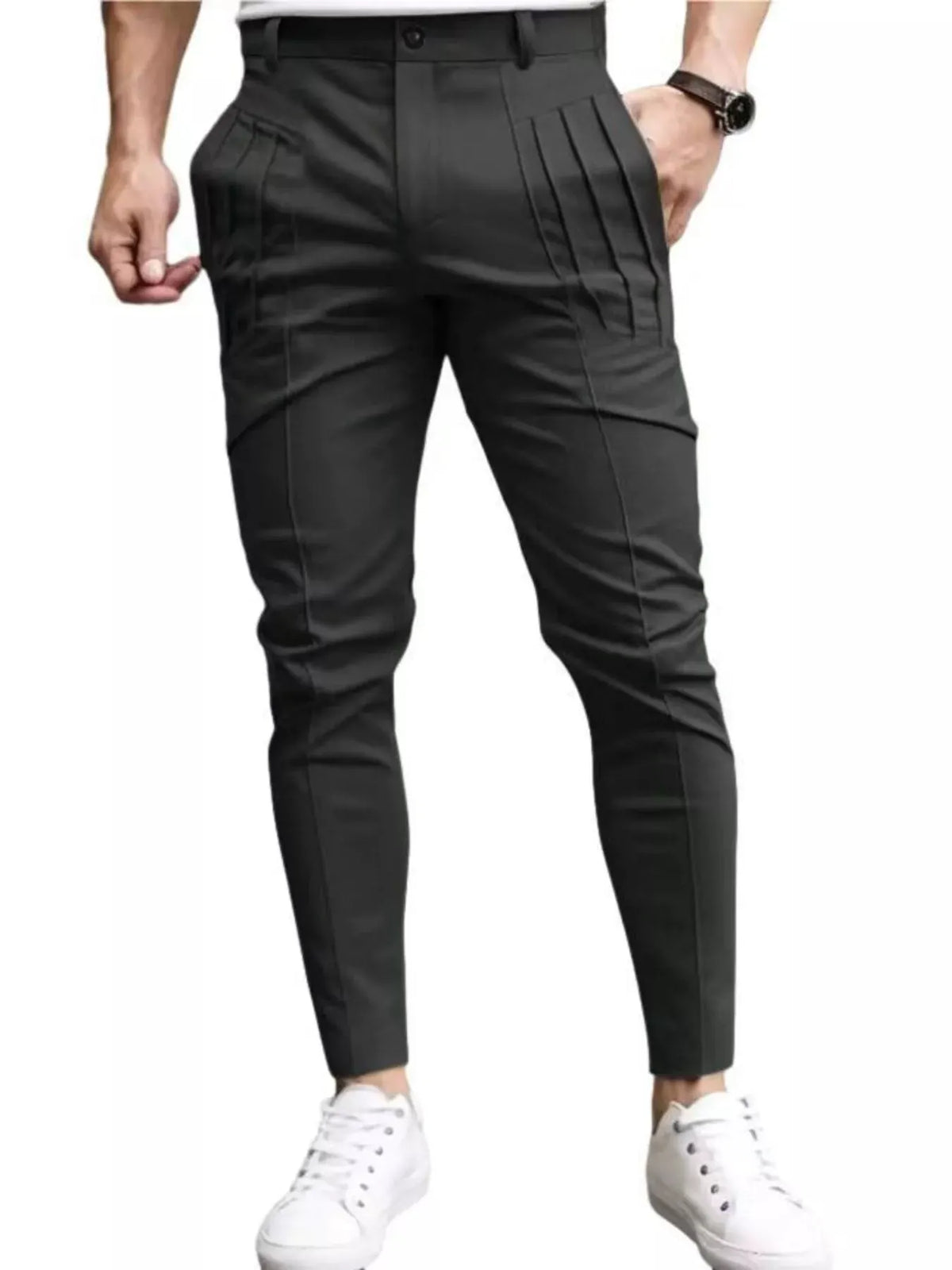 Men's Full Size Pleated Slim Fit Casual Pants Plus Size by Trendsi