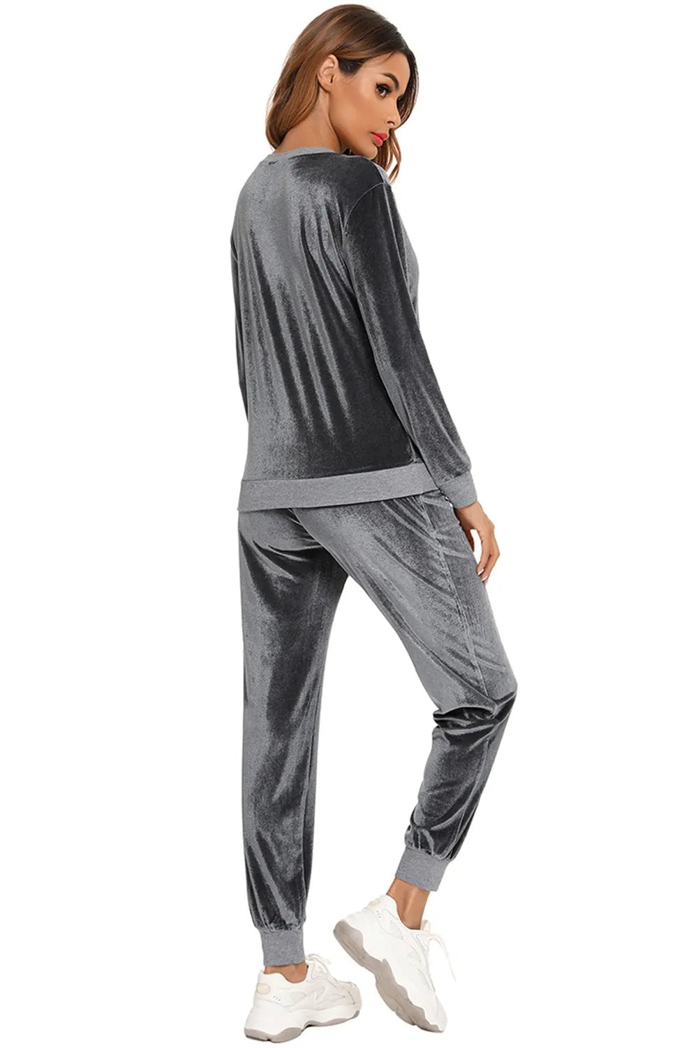Round Neck Long Sleeve Loungewear Set with Pockets by Partner Label