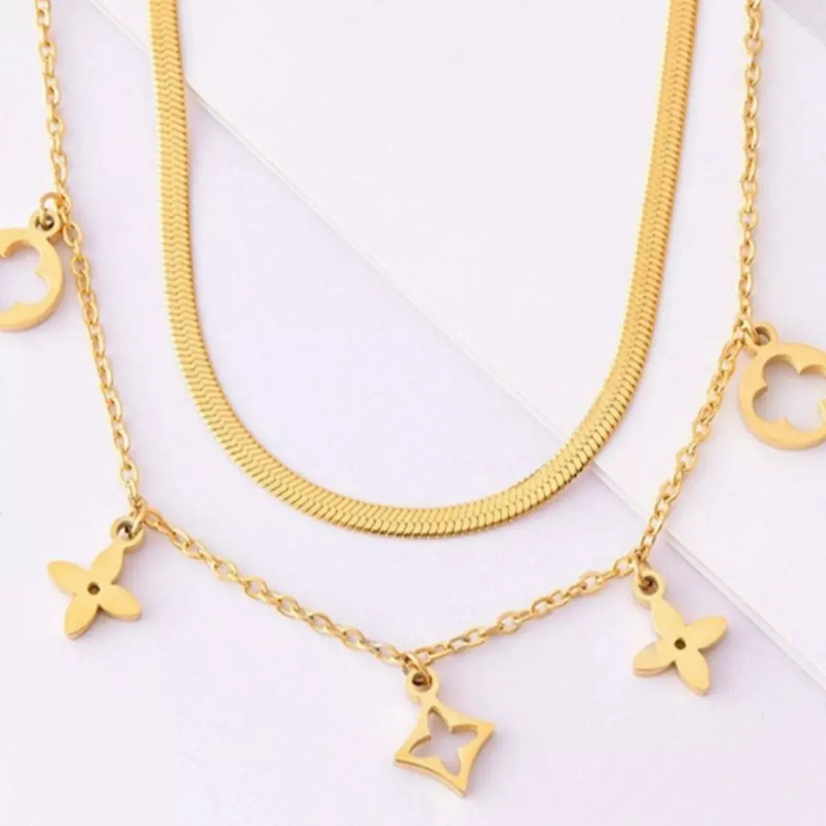18K Gold-Plated Double Layered Charm Necklace by Partner Labels