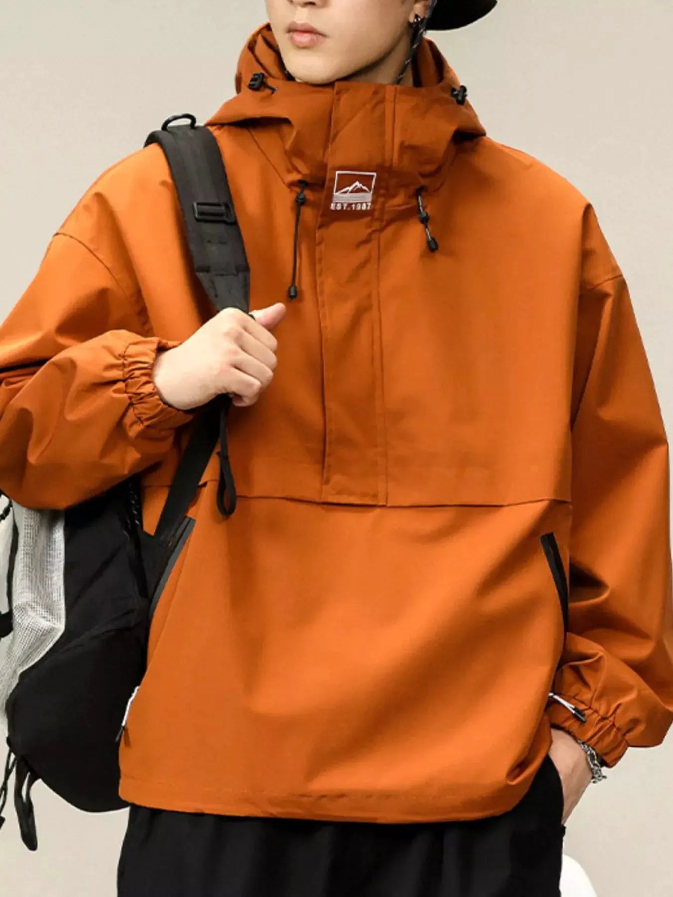Men's Plus Size Hooded Windbreaker Jacket by Partner Label