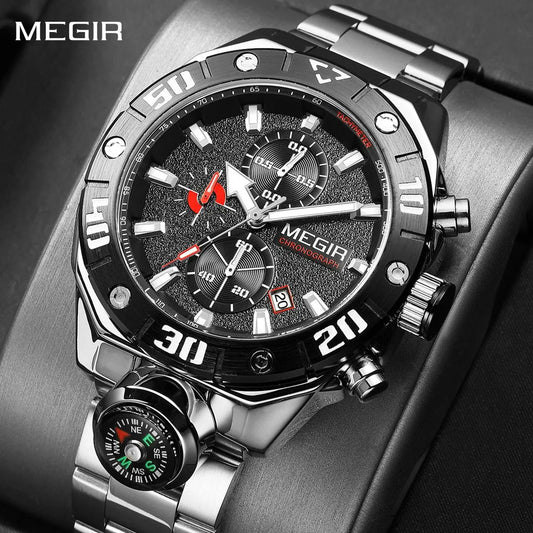 MEGIR Watch Top Brand Luxury Business Quartz Watches Chronograph Stainless Steel Calendar Luminous Clock WristWatch Montre Homme 2219 by MEGIR WATCH GROUP