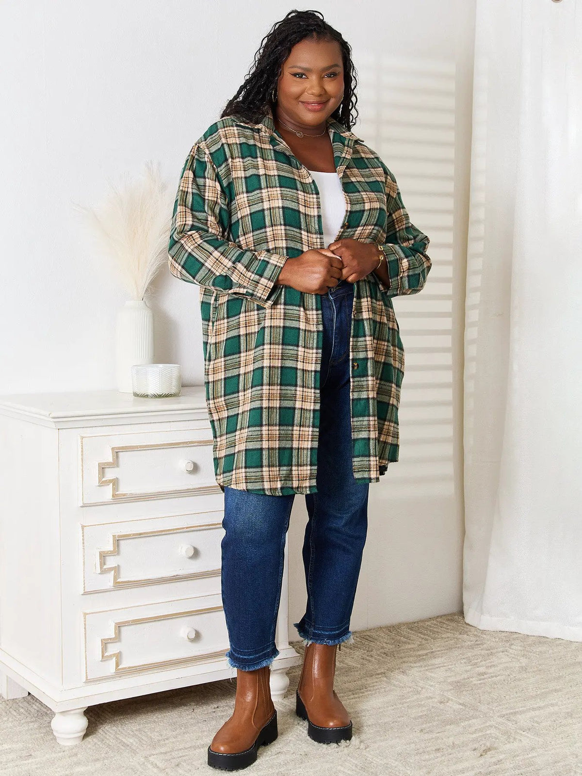 Mandy Plaid Collared Neck Long Sleeve Shirt by Mandy
