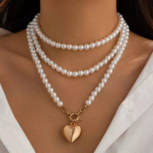 Pearl Chain Heart Necklace by Partner Labels