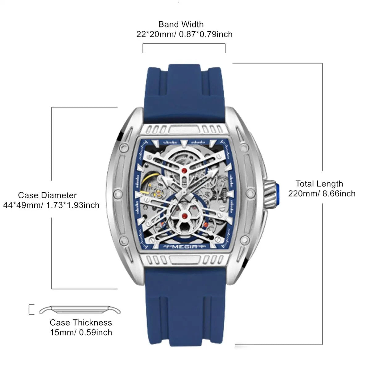 MEGIR Original Luxury Sport Watch for Men Silicone Band Automatic Mechanical Movement WristWatches Luminous Clock Reloj Hombre 8601 by MEGIR WATCH GROUP