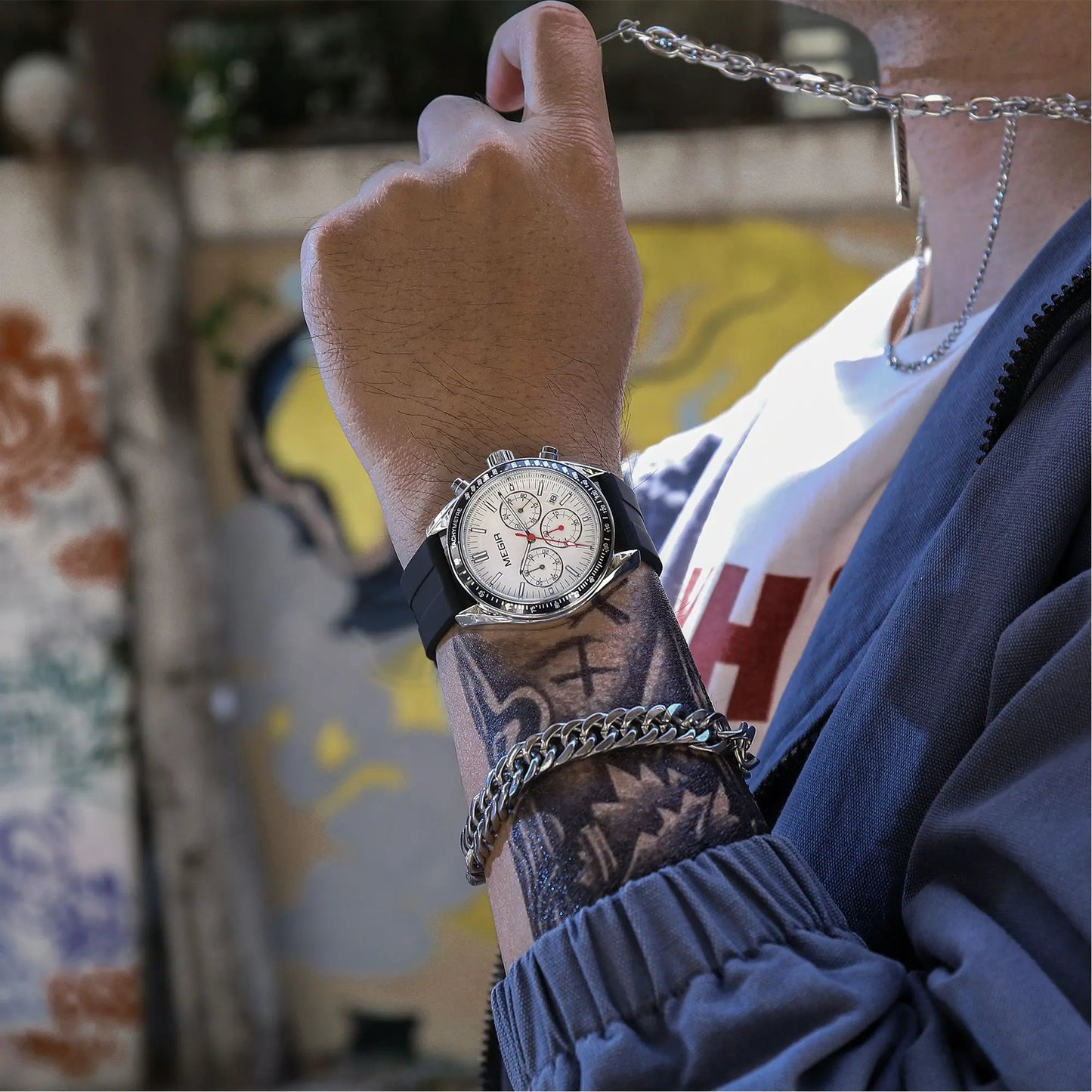 MEGIR Analog Quartz Wrist Watch Chronograph Luminous Business Sport Watches with Silicone Strap Calendar Man Clock Reloj Hombre 8105 by MEGIR WATCH GROUP