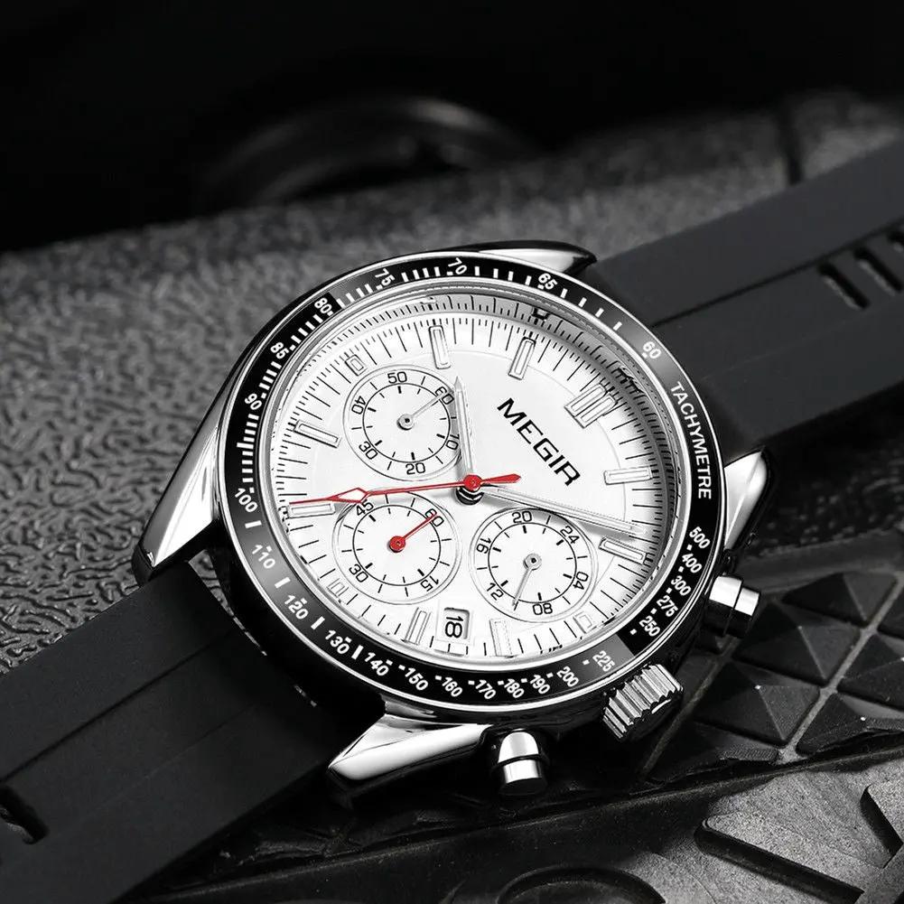 MEGIR Analog Quartz Wrist Watch Chronograph Luminous Business Sport Watches with Silicone Strap Calendar Man Clock Reloj Hombre 8105 by MEGIR WATCH GROUP