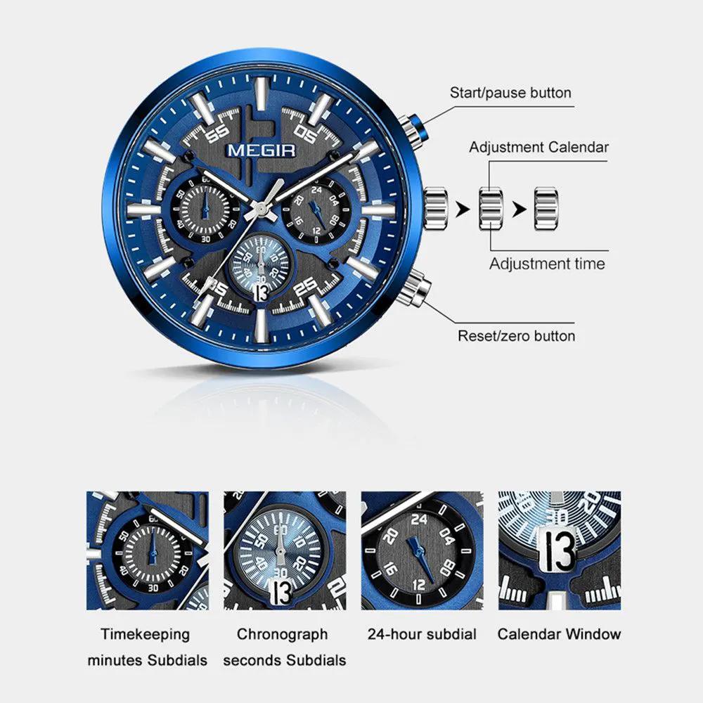 MEGIR Luxury Watch Mens Business Watches Calendar Stainless Steel Quartz Wrist Watch Clock Casual Chronograph Relogio Masculino 2220 by MEGIR WATCH GROUP