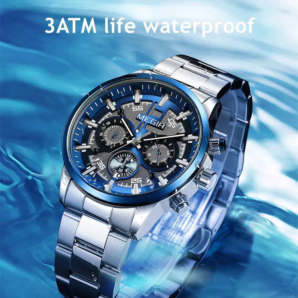 MEGIR Luxury Watch Mens Business Watches Calendar Stainless Steel Quartz Wrist Watch Clock Casual Chronograph Relogio Masculino 2220 by MEGIR WATCH GROUP
