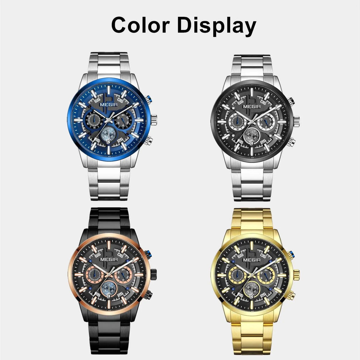 MEGIR Luxury Watch Mens Business Watches Calendar Stainless Steel Quartz Wrist Watch Clock Casual Chronograph Relogio Masculino 2220 by MEGIR WATCH GROUP