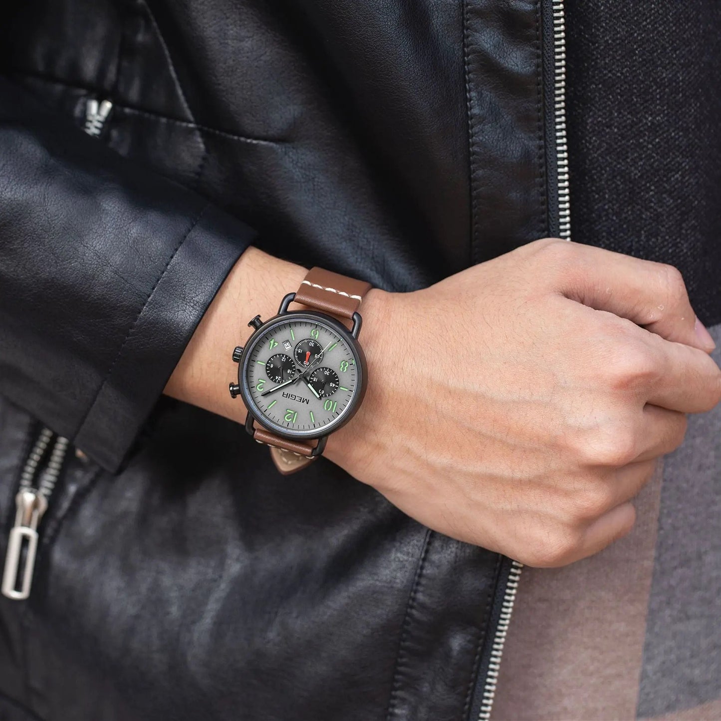 MEGIR Fashion Mens Watches Luxury Sport Quartz Wrist Watch Steel Mesh Business Casual Watches Calendar Leather Band Man Clock 2158 by MEGIR WATCH GROUP