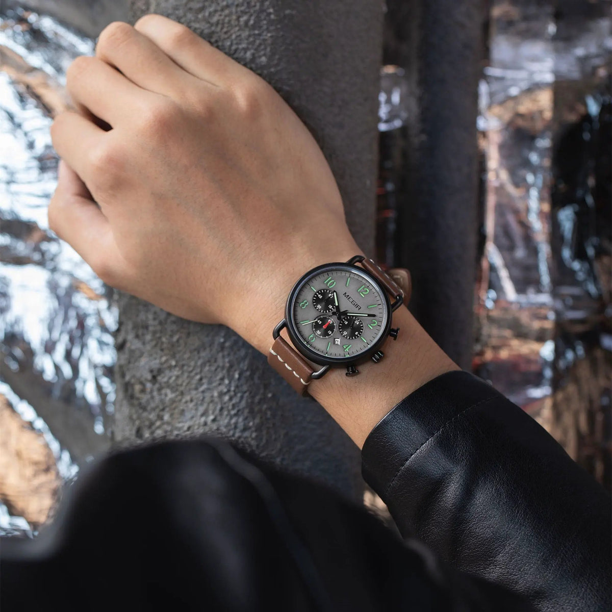 MEGIR Fashion Mens Watches Luxury Sport Quartz Wrist Watch Steel Mesh Business Casual Watches Calendar Leather Band Man Clock 2158 by MEGIR WATCH GROUP