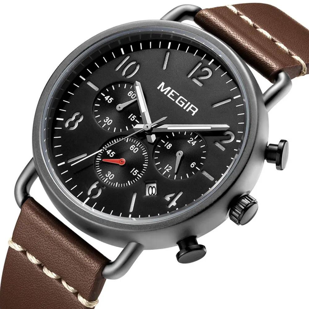 MEGIR Fashion Mens Watches Luxury Sport Quartz Wrist Watch Steel Mesh Business Casual Watches Calendar Leather Band Man Clock 2158 by MEGIR WATCH GROUP