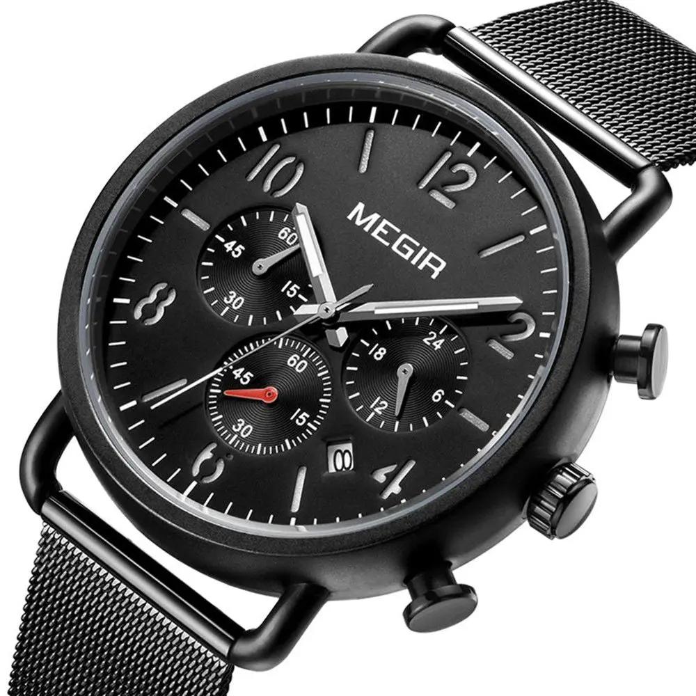 MEGIR Fashion Mens Watches Luxury Sport Quartz Wrist Watch Steel Mesh Business Casual Watches Calendar Leather Band Man Clock 2158 by MEGIR WATCH GROUP