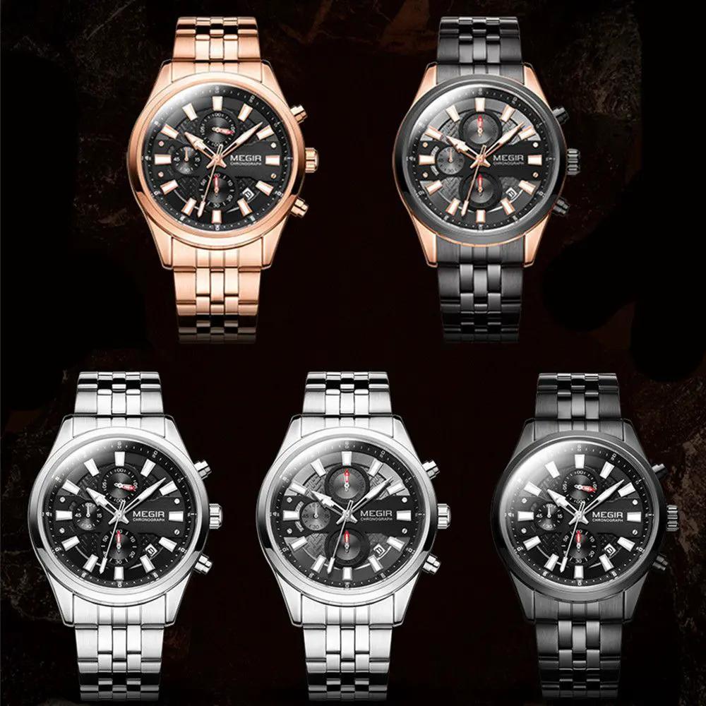 MEGIR Fashion Men Watches Luxury Business Wristwatch Stainless Steel Quartz Watch Calendar Luminous Man Clock Relogio Masculino 2154 by MEGIR WATCH GROUP