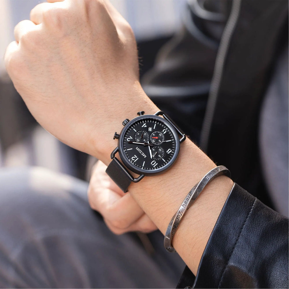 MEGIR Fashion Mens Watches Luxury Sport Quartz Wrist Watch Steel Mesh Business Casual Watches Calendar Leather Band Man Clock 2158 by MEGIR WATCH GROUP