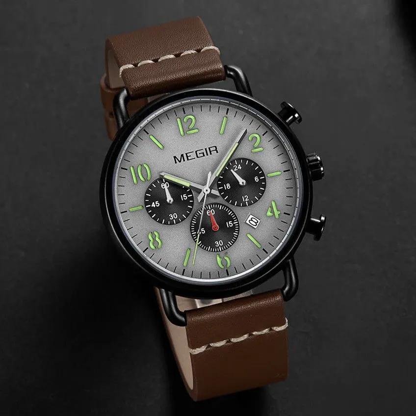 MEGIR Fashion Mens Watches Luxury Sport Quartz Wrist Watch Steel Mesh Business Casual Watches Calendar Leather Band Man Clock 2158 by MEGIR WATCH GROUP