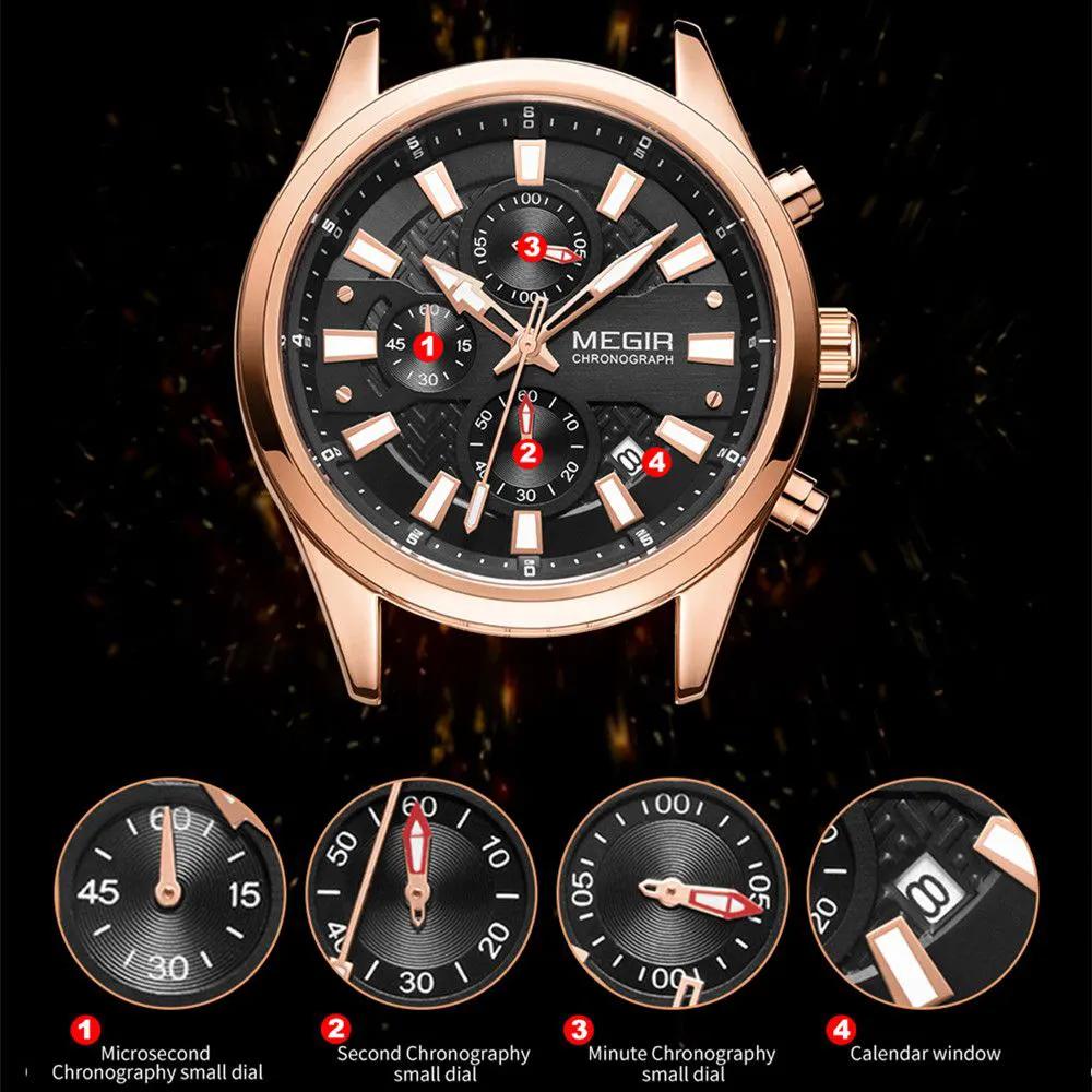 MEGIR Fashion Men Watches Luxury Business Wristwatch Stainless Steel Quartz Watch Calendar Luminous Man Clock Relogio Masculino 2154 by MEGIR WATCH GROUP
