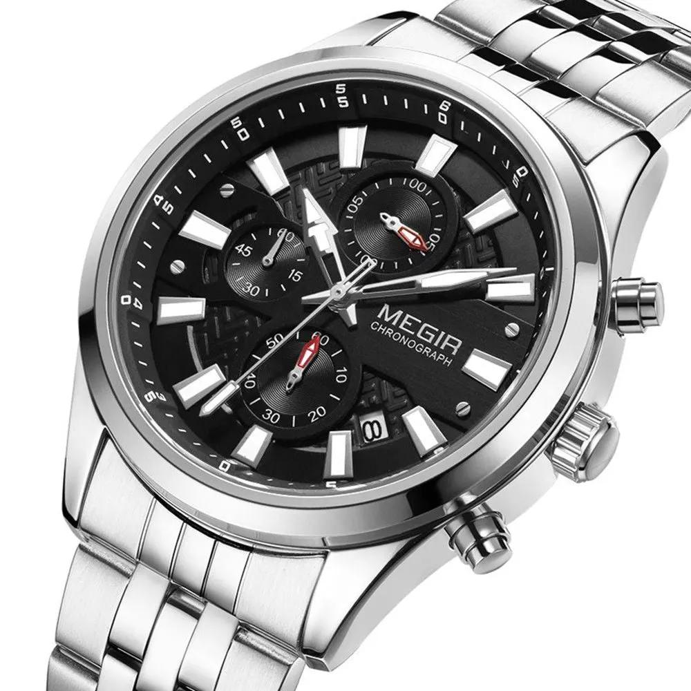 MEGIR Fashion Men Watches Luxury Business Wristwatch Stainless Steel Quartz Watch Calendar Luminous Man Clock Relogio Masculino 2154 by MEGIR WATCH GROUP