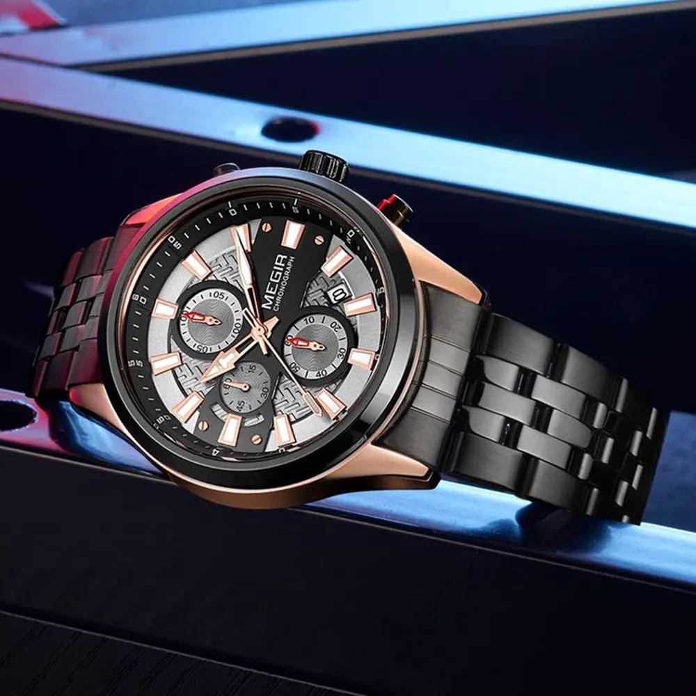 MEGIR Fashion Men Watches Luxury Business Wristwatch Stainless Steel Quartz Watch Calendar Luminous Man Clock Relogio Masculino 2154 by MEGIR WATCH GROUP