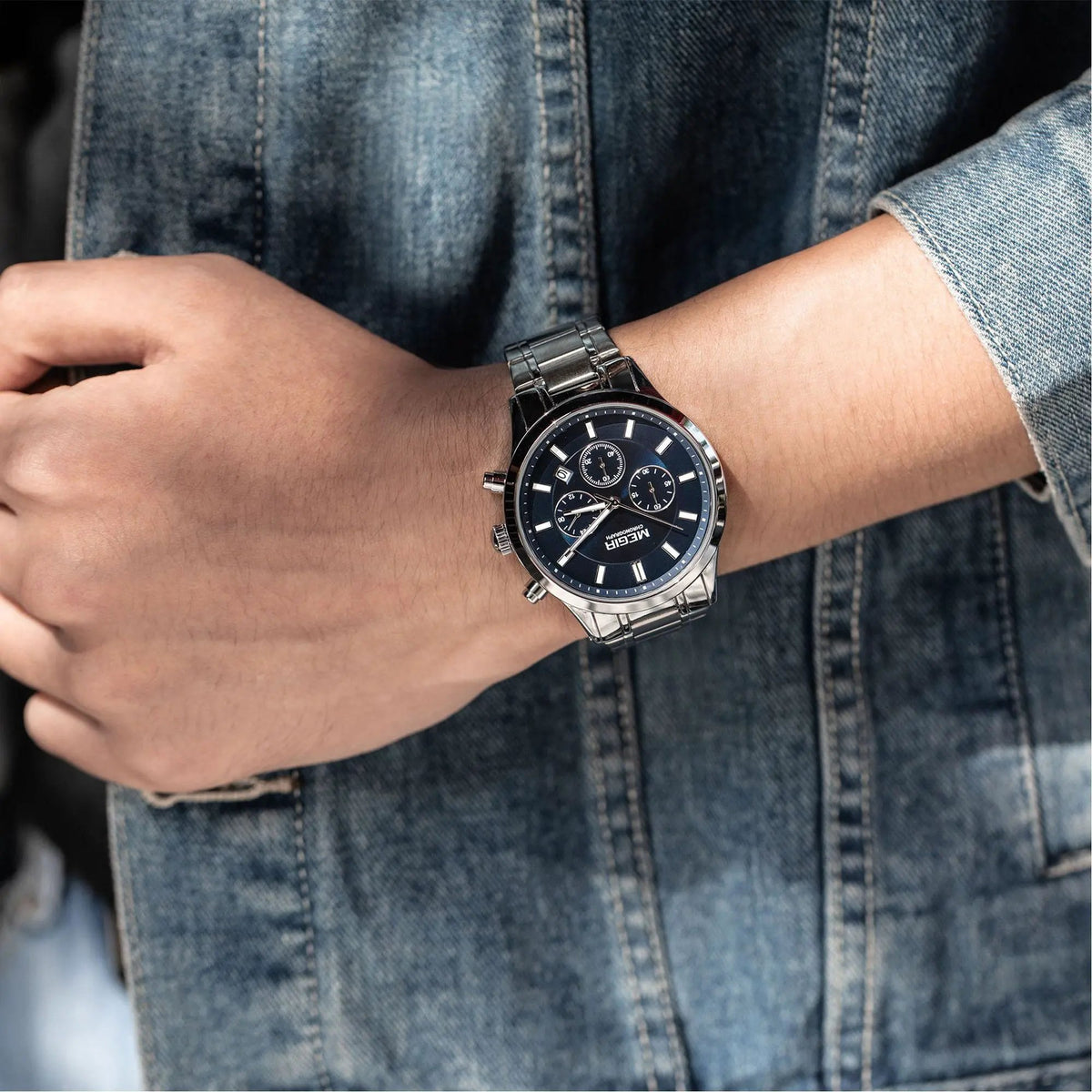 MEGIR Stainless Steel Waterproof Wrist Watches for Men Luminous Chronograph Business Quartz Men's Casual Clock Reloj Hombre 2150 by MEGIR WATCH GROUP