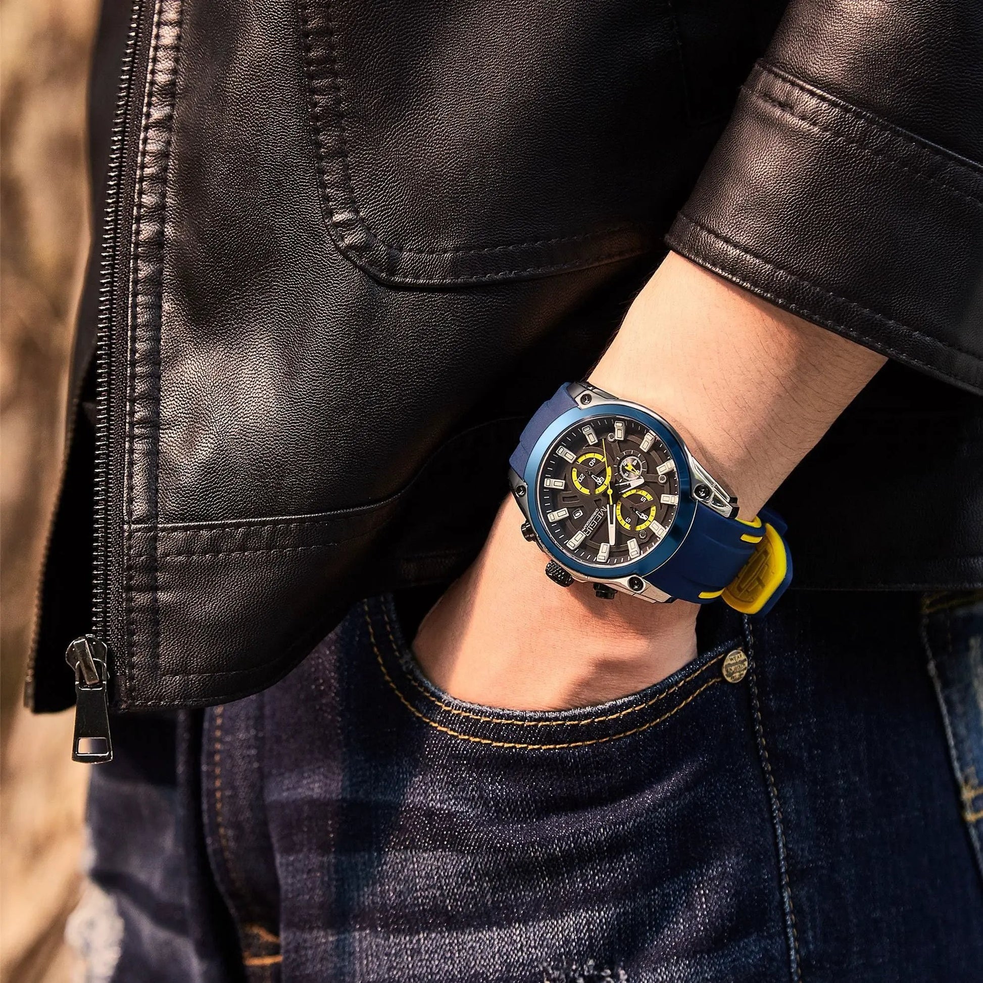 MEGIR Original Blue Sport Watches for Men Luxury Chronograph Man Military Quartz Wristwatch Clock Luminous Big Dial Reloj Hombre 2144 by MEGIR WATCH GROUP