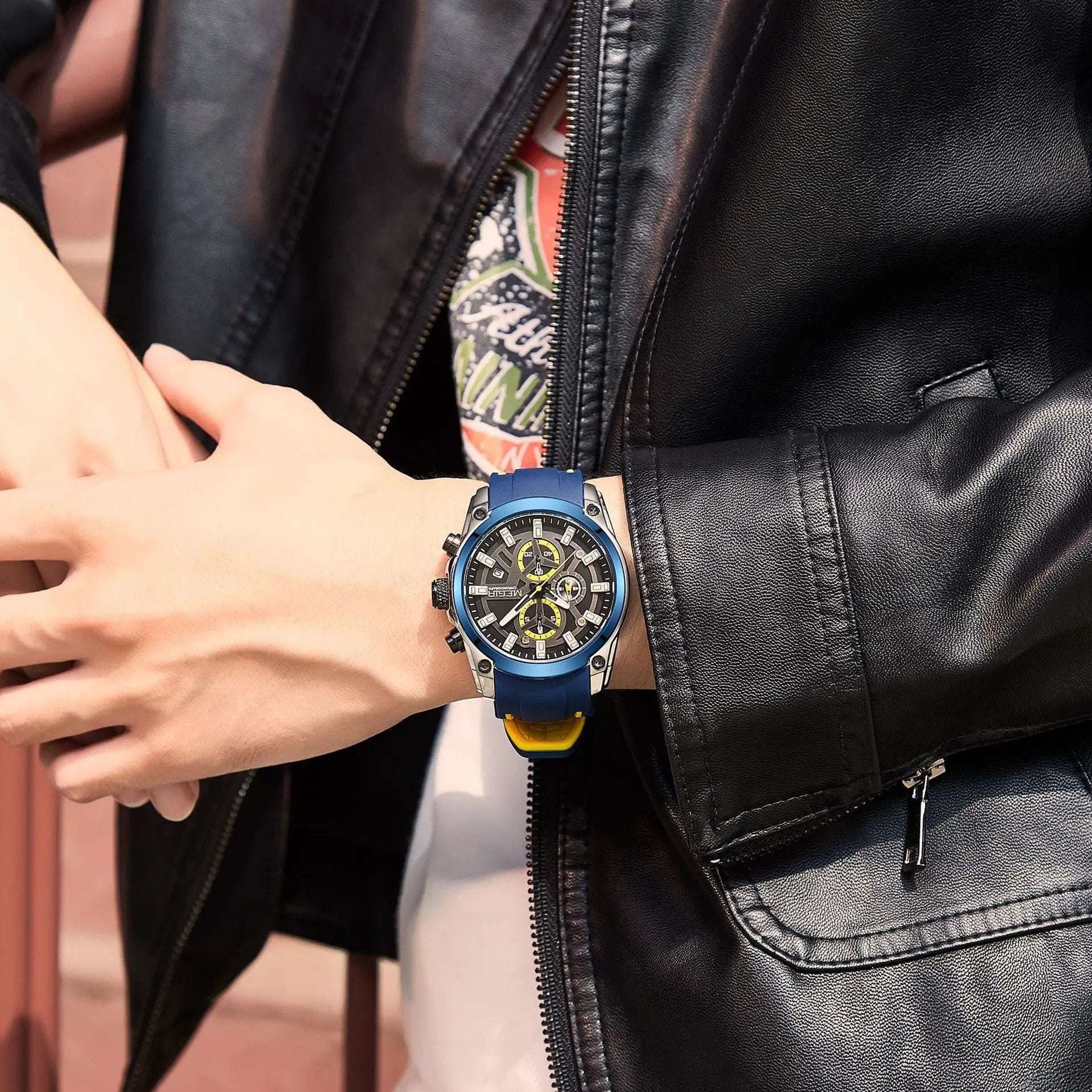 MEGIR Original Blue Sport Watches for Men Luxury Chronograph Man Military Quartz Wristwatch Clock Luminous Big Dial Reloj Hombre 2144 by MEGIR WATCH GROUP