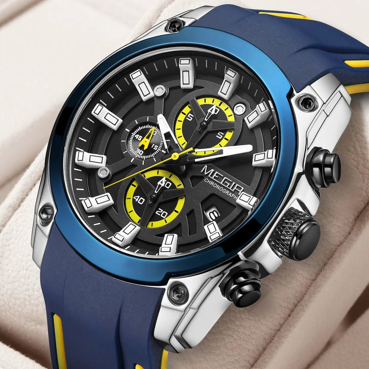 MEGIR Original Blue Sport Watches for Men Luxury Chronograph Man Military Quartz Wristwatch Clock Luminous Big Dial Reloj Hombre 2144 by MEGIR WATCH GROUP