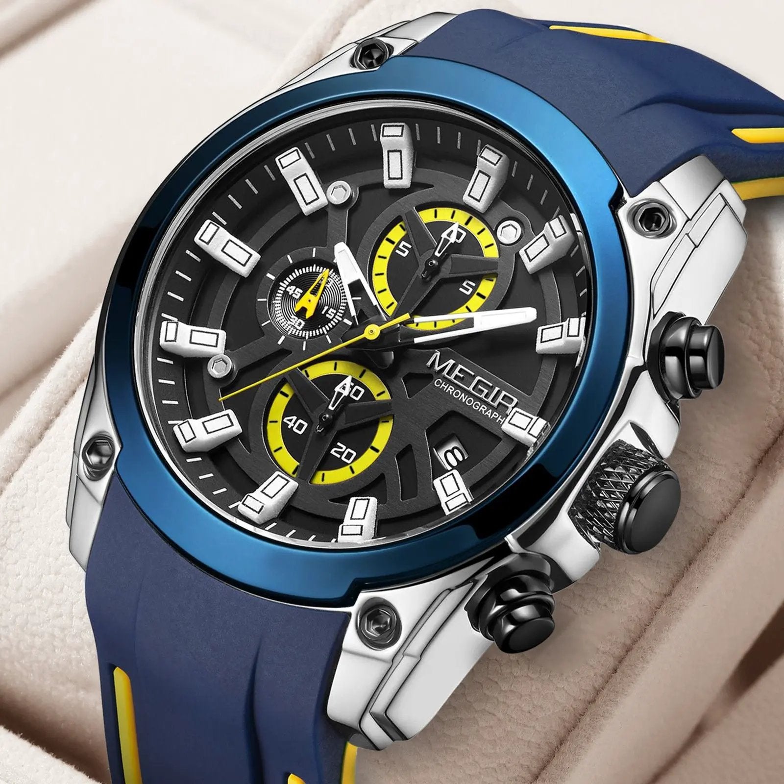 MEGIR Original Blue Sport Watches for Men Luxury Chronograph Man Military Quartz Wristwatch Clock Luminous Big Dial Reloj Hombre 2144 by MEGIR WATCH GROUP