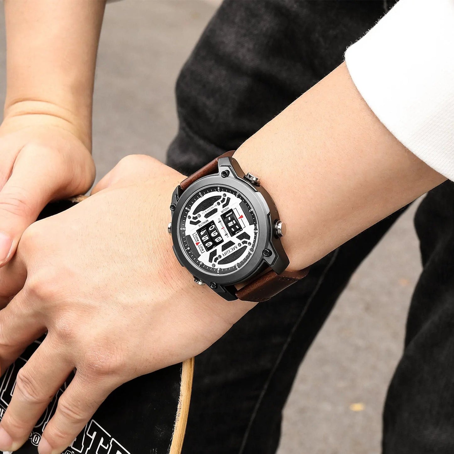MEGIR Men's Watch Roller Business Casual Wristwatch Leather Fashion Sports Quartz Watch Chronograph Waterproof Male Clock 2142 by MEGIR WATCH GROUP