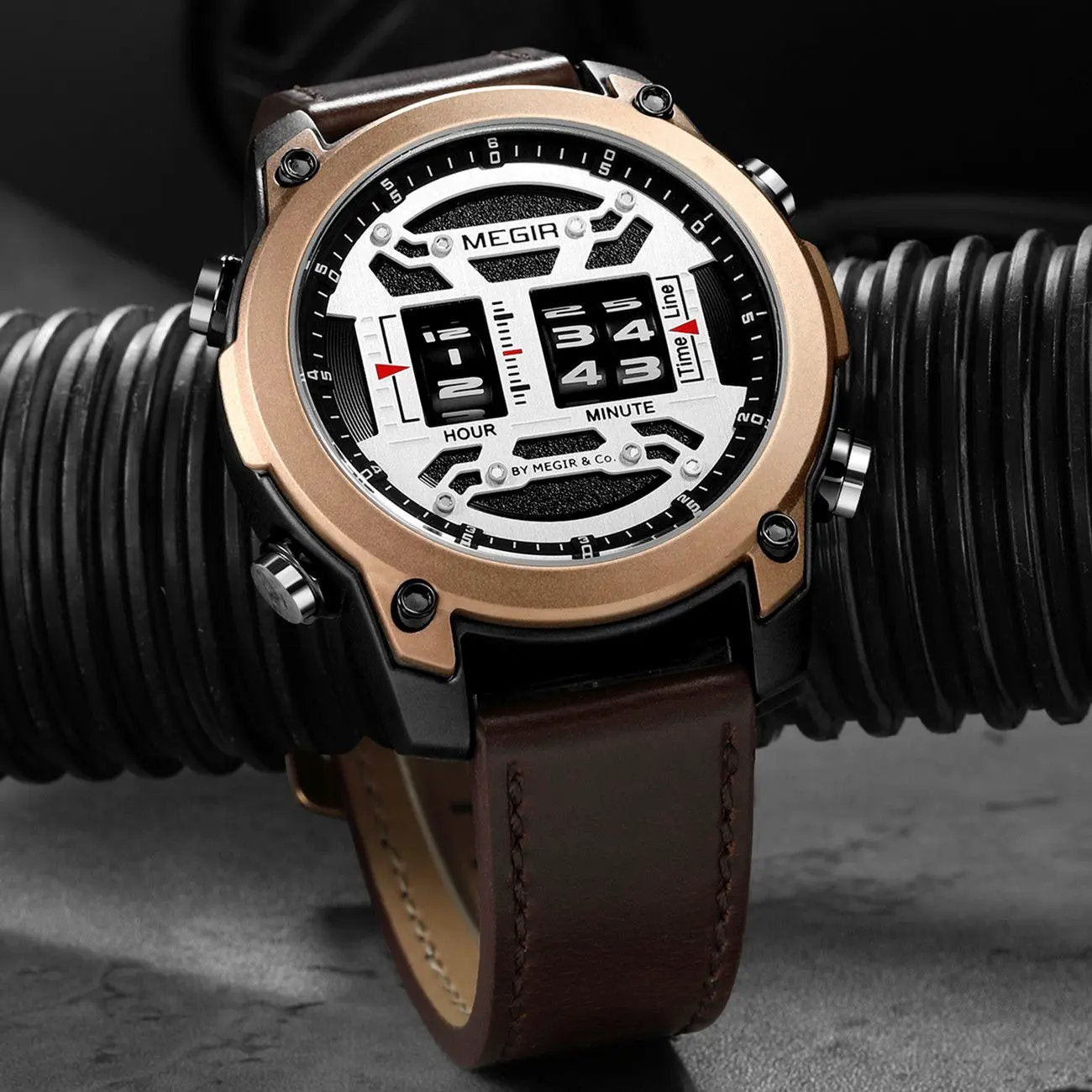 MEGIR Men's Watch Roller Business Casual Wristwatch Leather Fashion Sports Quartz Watch Chronograph Waterproof Male Clock 2142 by MEGIR WATCH GROUP
