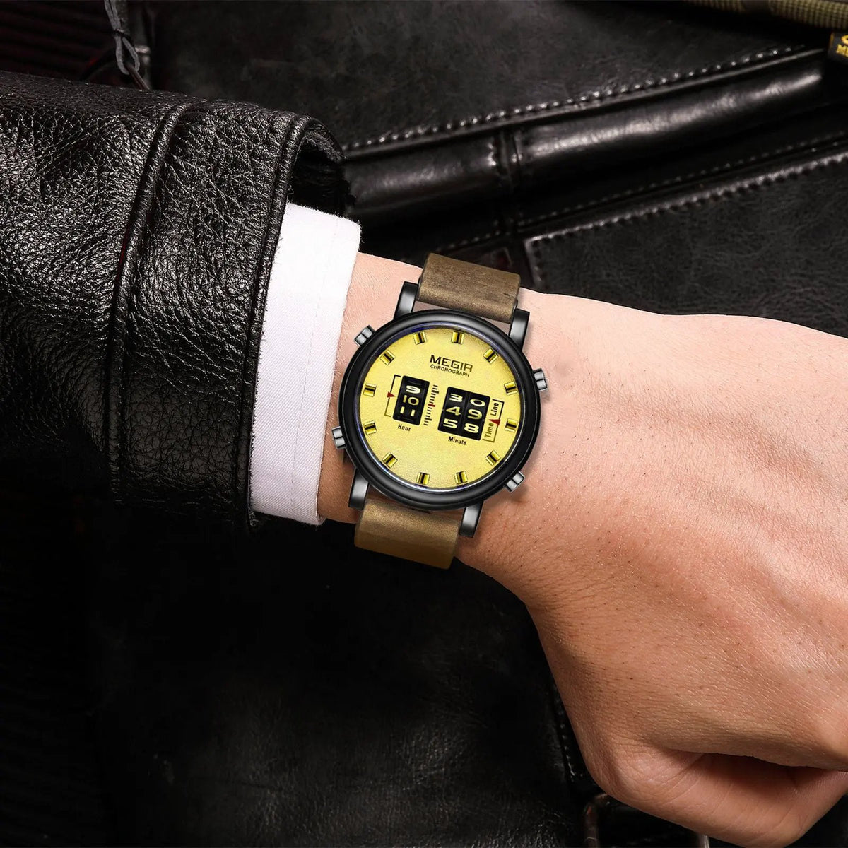 MEGIR Roller Pointer Watches for Men Fashion Luxury Military Sport Watch Leather Strap Quartz Wristwatch Clock Relogio Mascilino 2137 by MEGIR WATCH GROUP