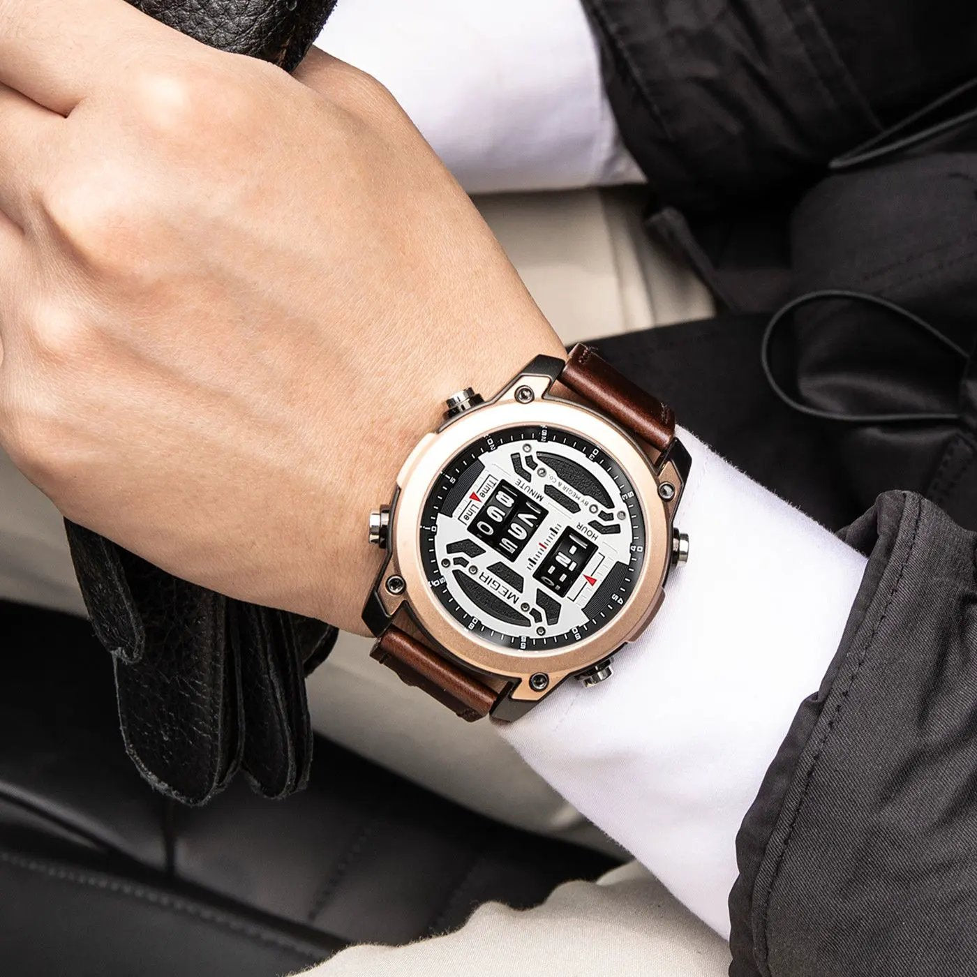 MEGIR Men's Watch Roller Business Casual Wristwatch Leather Fashion Sports Quartz Watch Chronograph Waterproof Male Clock 2142 by MEGIR WATCH GROUP