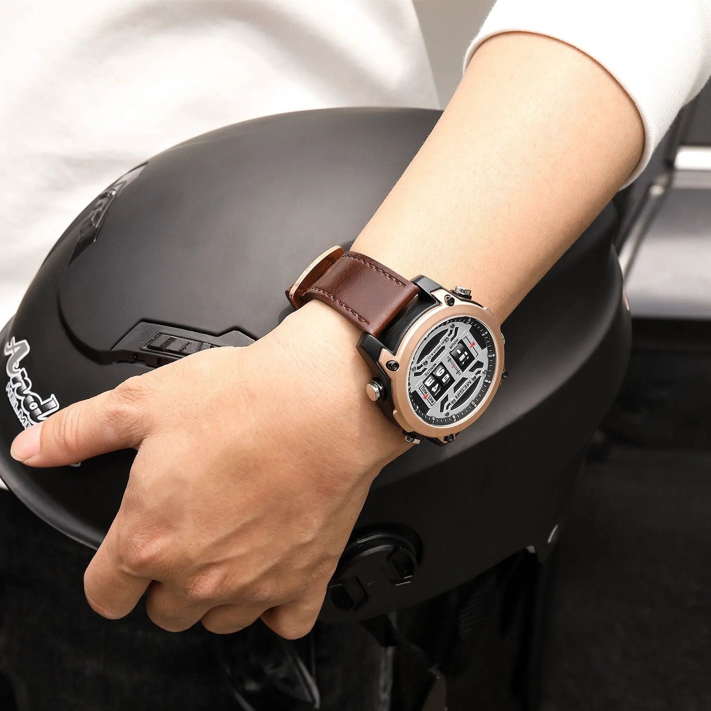 MEGIR Men's Watch Roller Business Casual Wristwatch Leather Fashion Sports Quartz Watch Chronograph Waterproof Male Clock 2142 by MEGIR WATCH GROUP