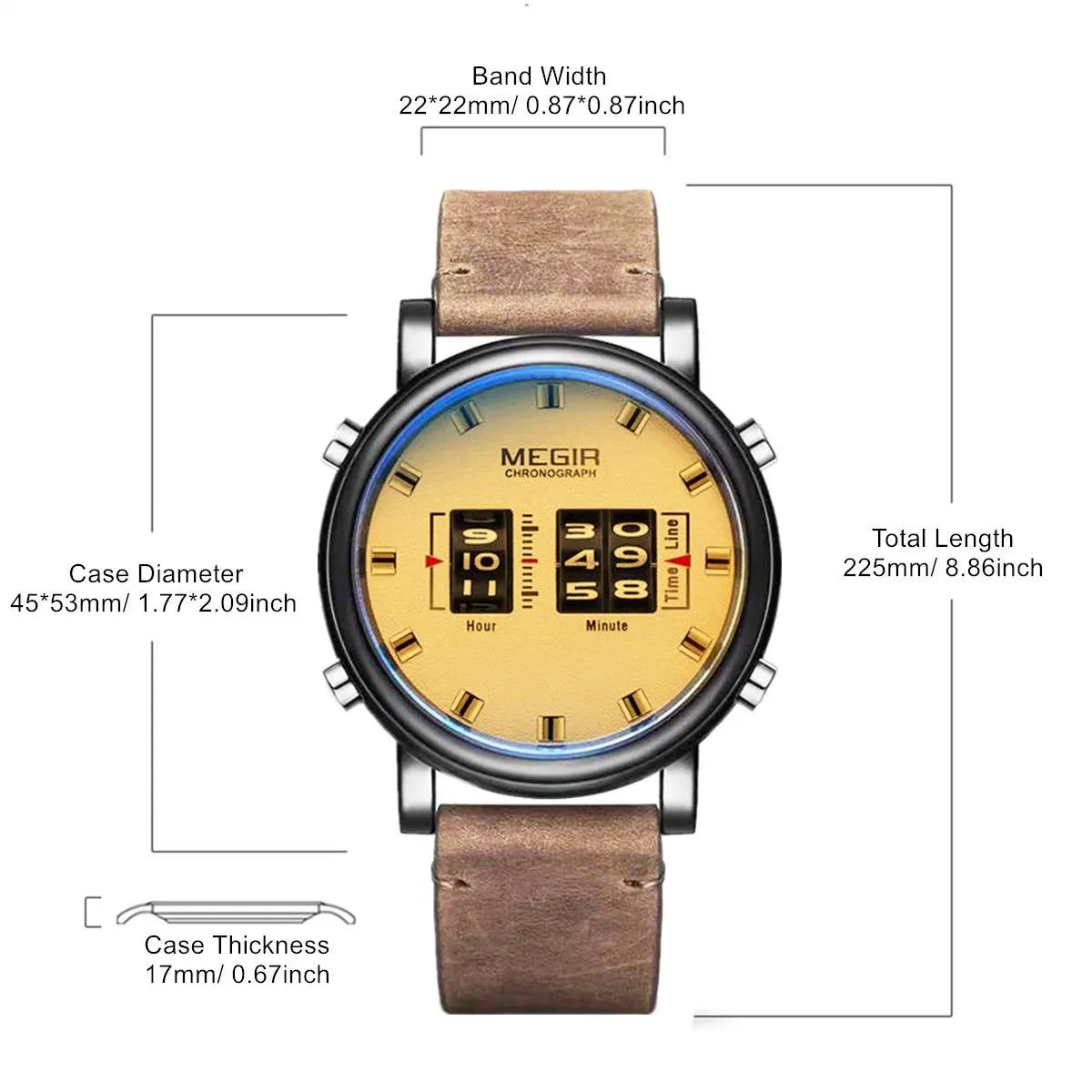 MEGIR Roller Pointer Watches for Men Fashion Luxury Military Sport Watch Leather Strap Quartz Wristwatch Clock Relogio Mascilino 2137 by MEGIR WATCH GROUP