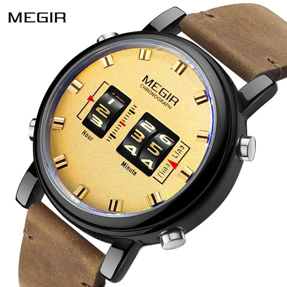 MEGIR Roller Pointer Watches for Men Fashion Luxury Military Sport Watch Leather Strap Quartz Wristwatch Clock Relogio Mascilino 2137 by MEGIR WATCH GROUP