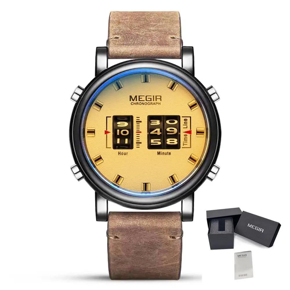 MEGIR Roller Pointer Watches for Men Fashion Luxury Military Sport Watch Leather Strap Quartz Wristwatch Clock Relogio Mascilino 2137 by MEGIR WATCH GROUP