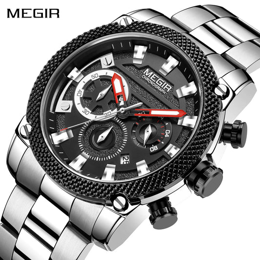 MEGIR Mens Watches Top Brand Luxury Business Wristwatch Waterproof Calendar Quartz Casual Clock Stainless Steel Man Chronograph 2134 by MEGIR WATCH GROUP