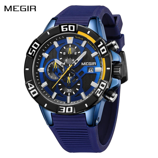 MEGIR Men Wristwatch Top Brand Luxury Silicone Strap Sport Watches Waterproof Luminous Quartz Clock Chronograph Reloj Hombre 2121 by MEGIR WATCH GROUP