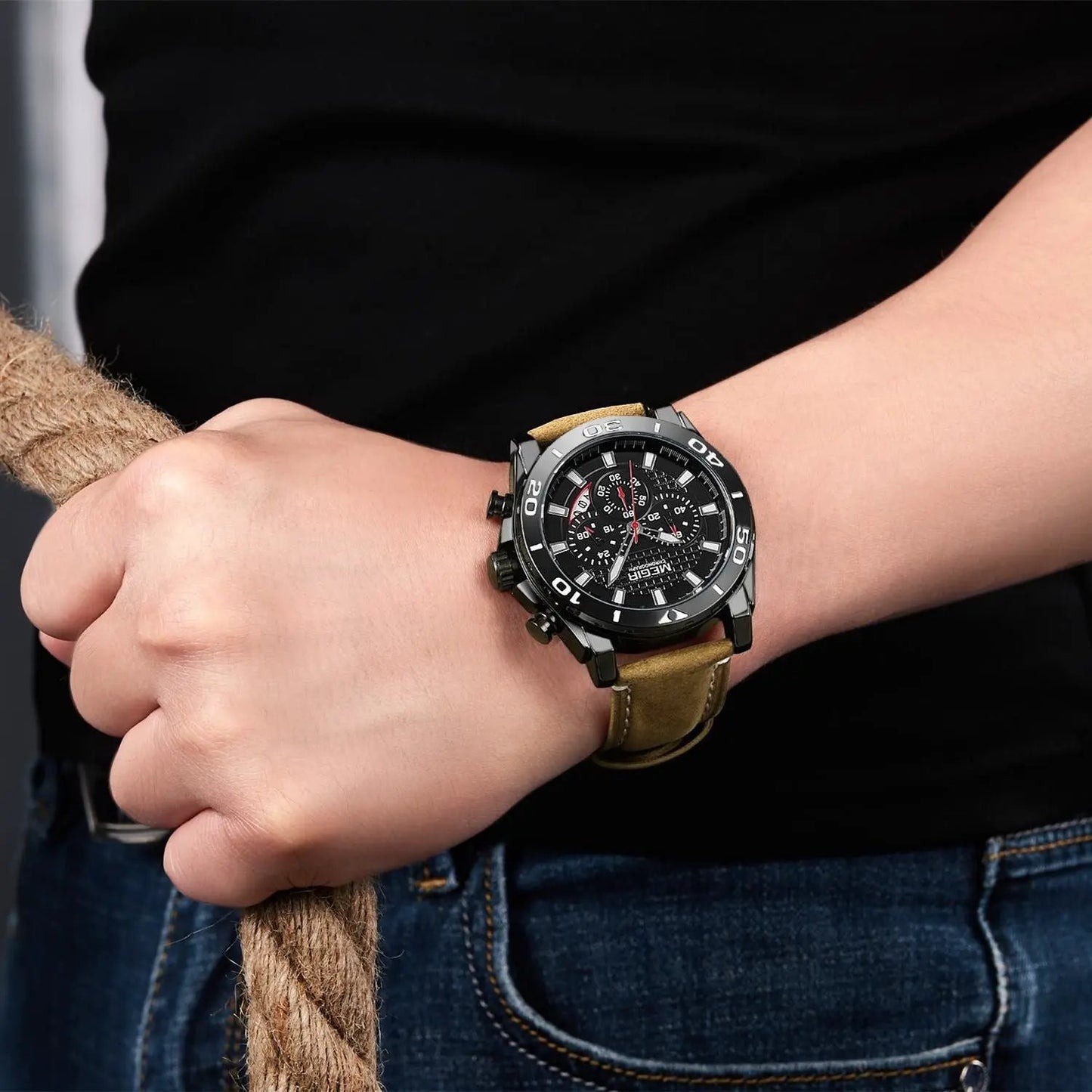 MEGIR Men Watches Brand Luxury Sports Quartz Chronograph Men's Army Military Wristwatch Leather Strap Male Clock Reloj Hombre 2094 by MEGIR WATCH GROUP