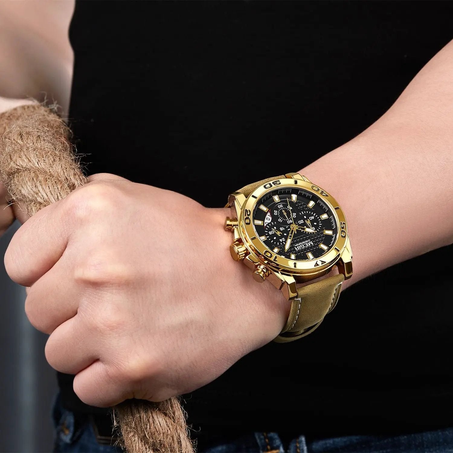 MEGIR Men Watches Brand Luxury Sports Quartz Chronograph Men's Army Military Wristwatch Leather Strap Male Clock Reloj Hombre 2094 by MEGIR WATCH GROUP