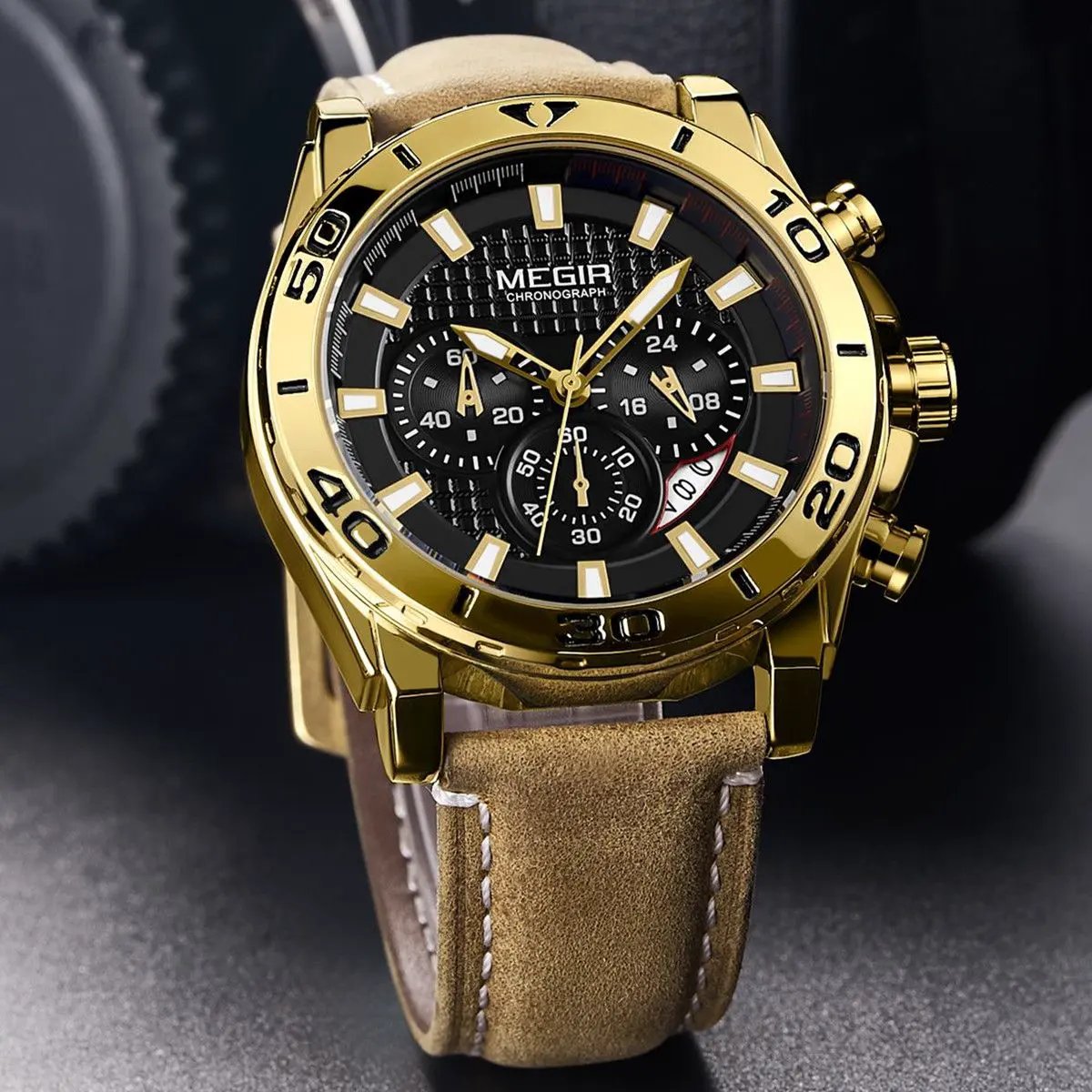 MEGIR Men Watches Brand Luxury Sports Quartz Chronograph Men's Army Military Wristwatch Leather Strap Male Clock Reloj Hombre 2094 by MEGIR WATCH GROUP