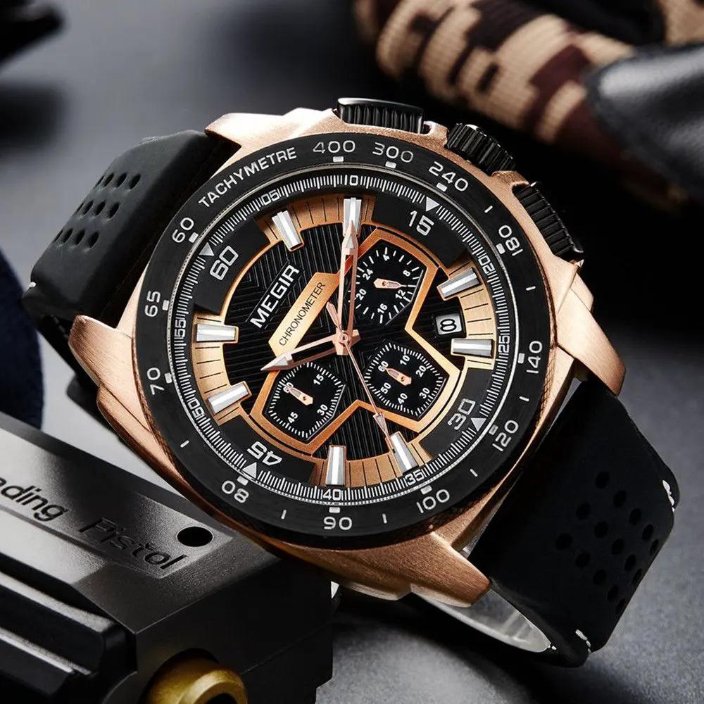 MEGIR Chronograph Men Sport Watches Fashion Silicone Strap Military Quartz Wristwatch Clock Relogio Masculino 2056 by MEGIR WATCH GROUP