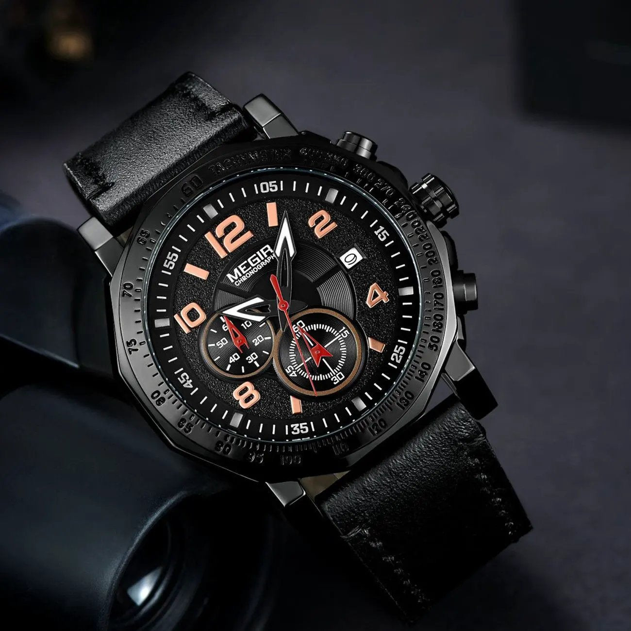 MEGIR Men's Sport Watch Large Dial Quartz Luminous Wristwatch Date Clock Fashion Relogio Masculino Leather Chronograph for Men 2048 by MEGIR WATCH GROUP