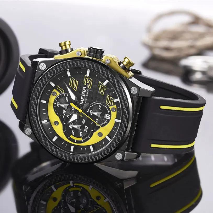 MEGIR Chronograph Sports Watch Men Silicone Military Watches Waterproof Date Clock Fashion Quartz Wristwatches Reloj Hombre 2051 by MEGIR WATCH GROUP