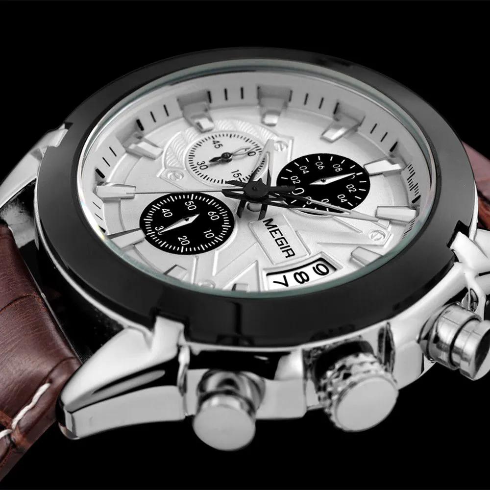 MEGIR Men Watches Original Fashion Leather Quartz Wristwatch Waterproof Male Big Dial Sports Military Chronograph Clock Reloj Hombre 2020 by MEGIR WATCH GROUP