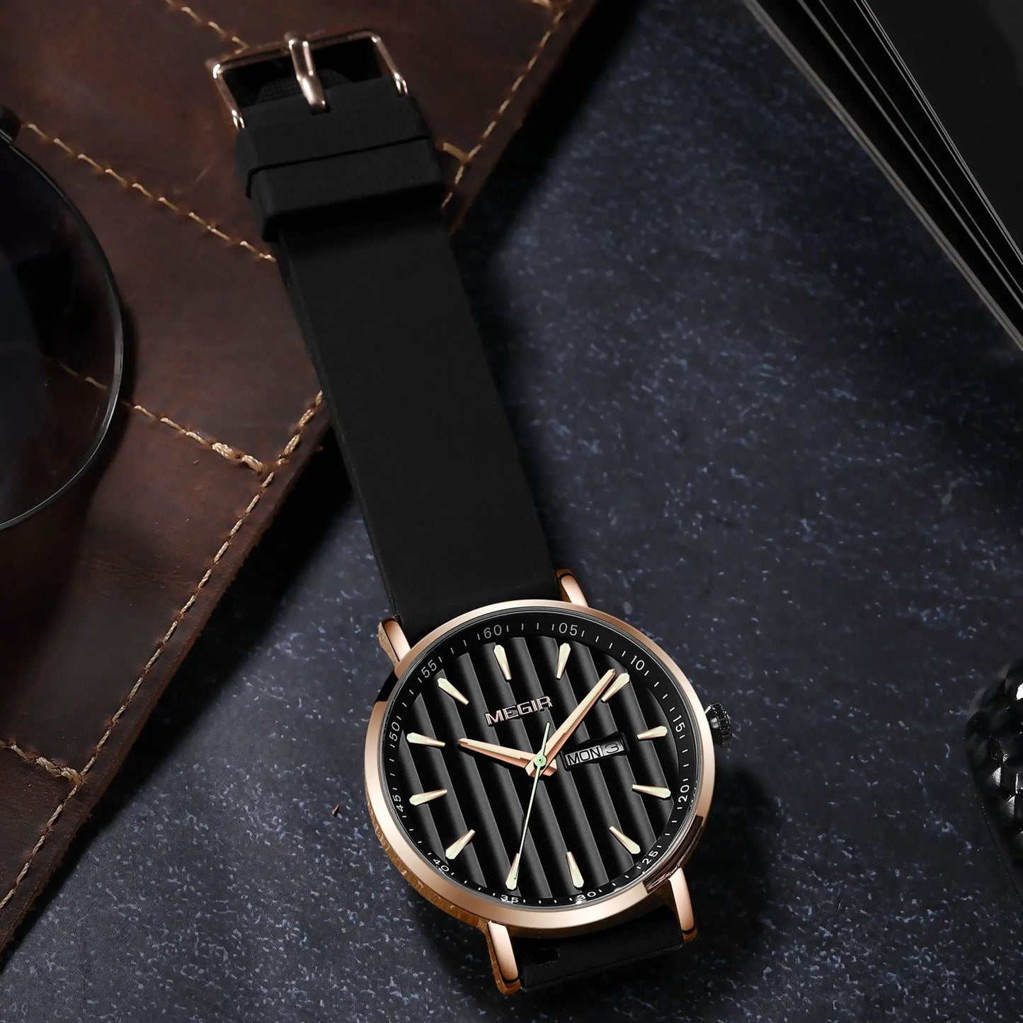 MEGIR Luxury Big Dial Mens Watch Fashion Quartz Casual Sport Wristwatch for Men Waterproof Week Date Display Clock Reloj Hombre 1081 by MEGIR WATCH GROUP