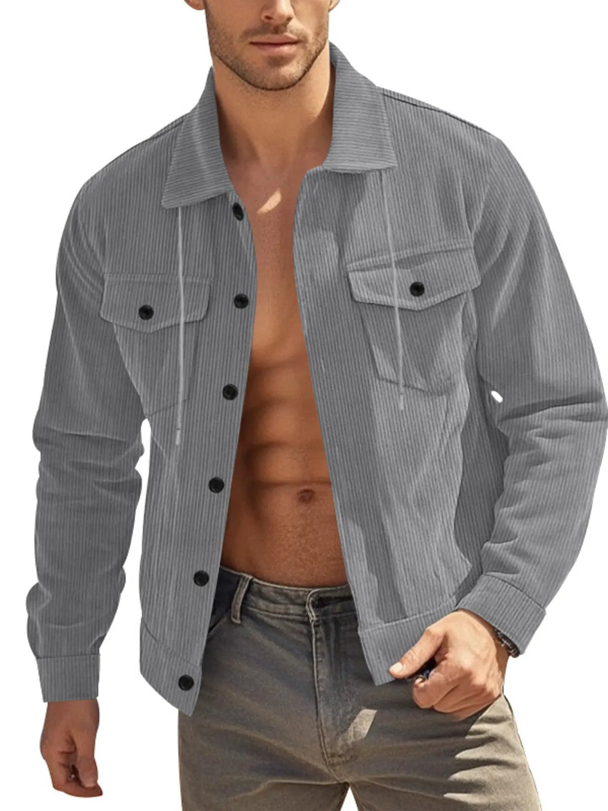 Men's Full Size Corduroy Button Up Casual Jacket Plus Size by Trendsi
