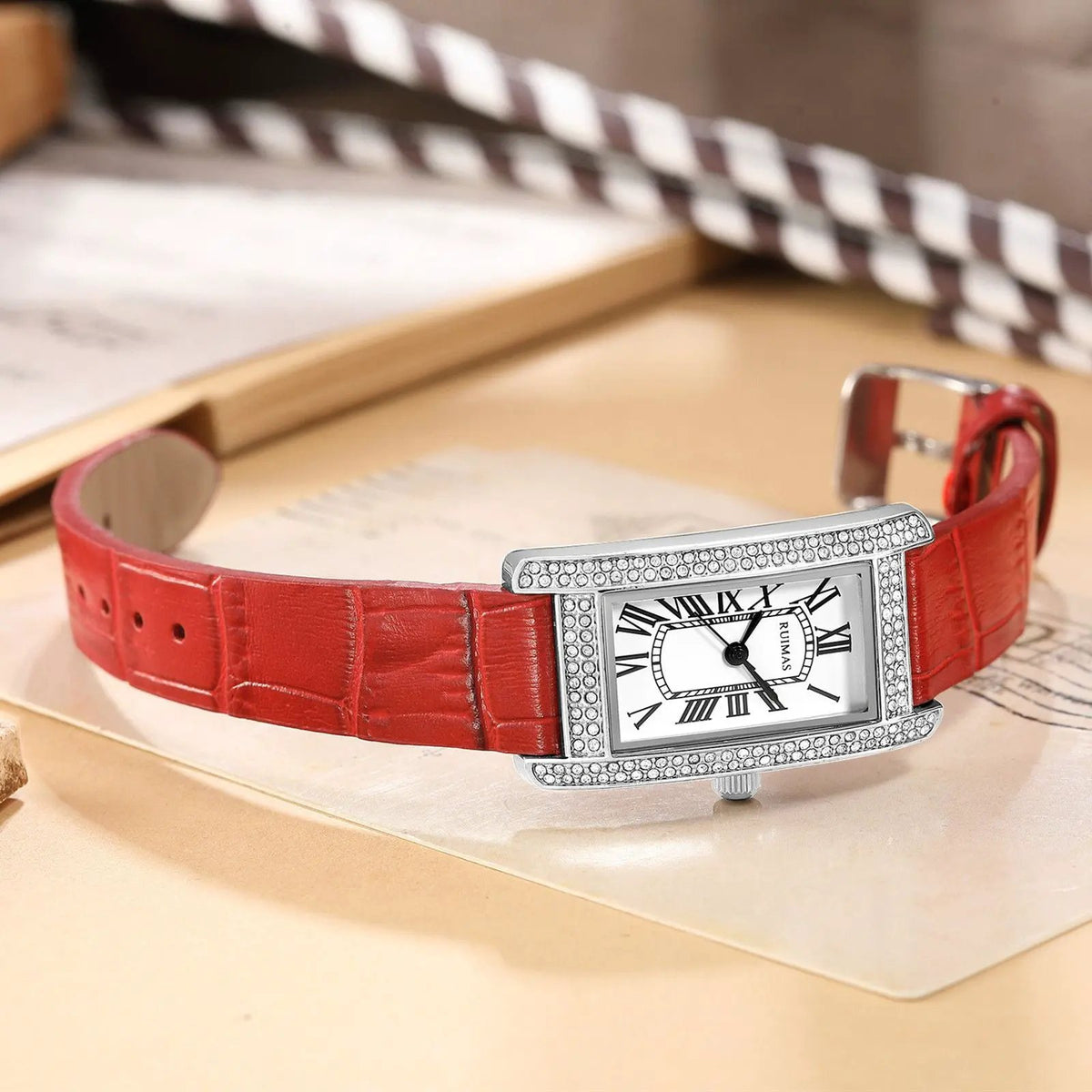 RUIMAS Brand Wrist Watches For Women Square Rose Gold WristWatch Fashion Luxury Leather Female Casual Ladies Quartz Watch Clock 335 by MEGIR WATCH GROUP