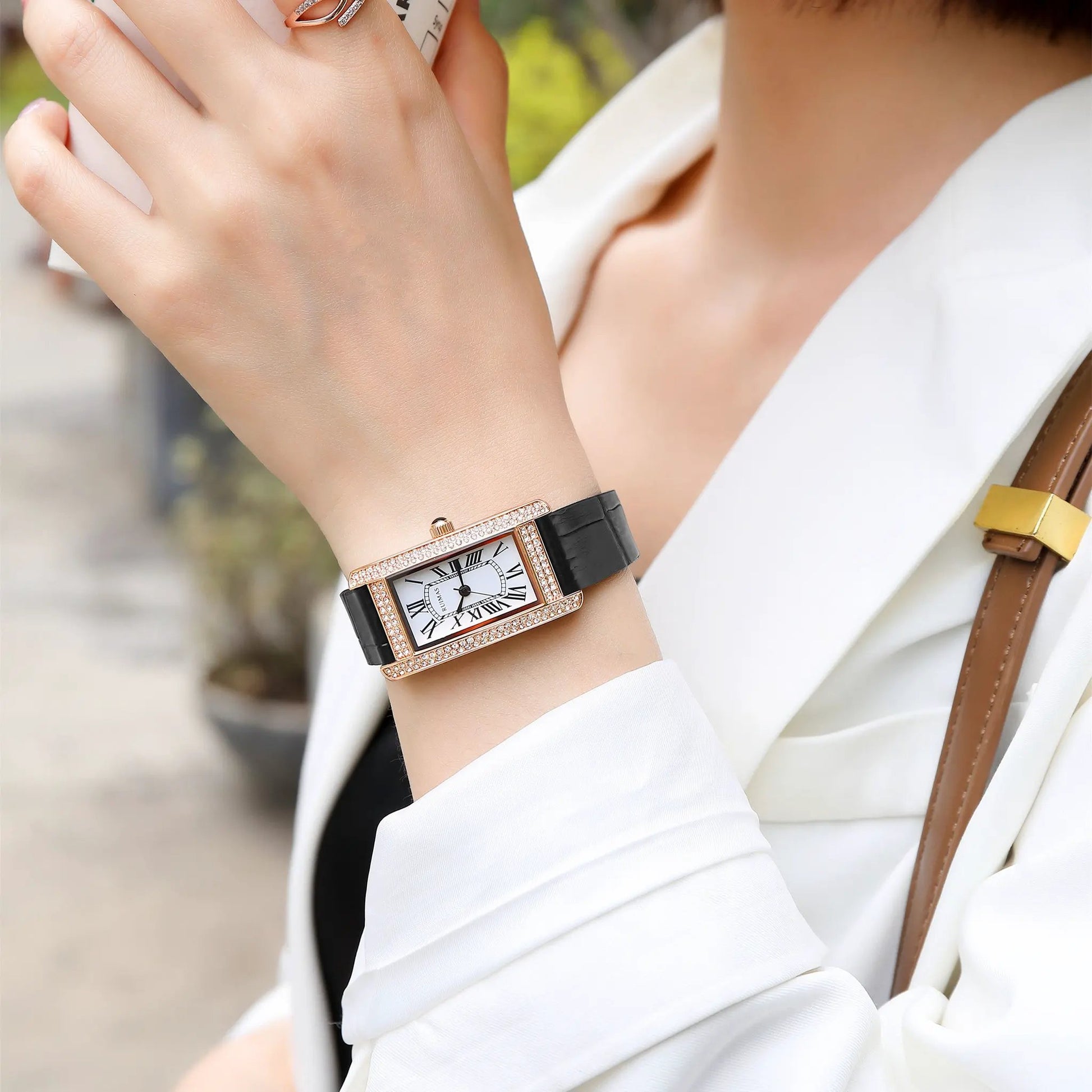 RUIMAS Brand Wrist Watches For Women Square Rose Gold WristWatch Fashion Luxury Leather Female Casual Ladies Quartz Watch Clock 335 by MEGIR WATCH GROUP